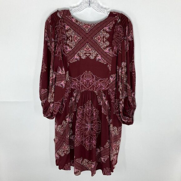 Free People Dress Women XS V-Neck Balloon Sleeve Romantic Peasant Boho Flowy - Picture 2 of 16